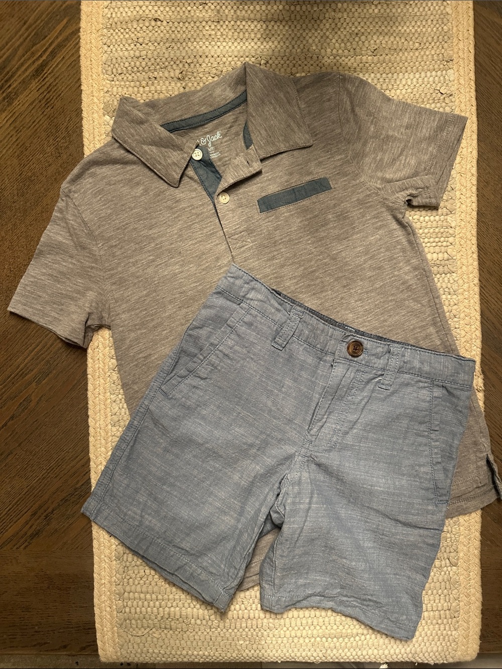 Cat & Jack Gray Polo Shirt with Light Blue Shorts Set